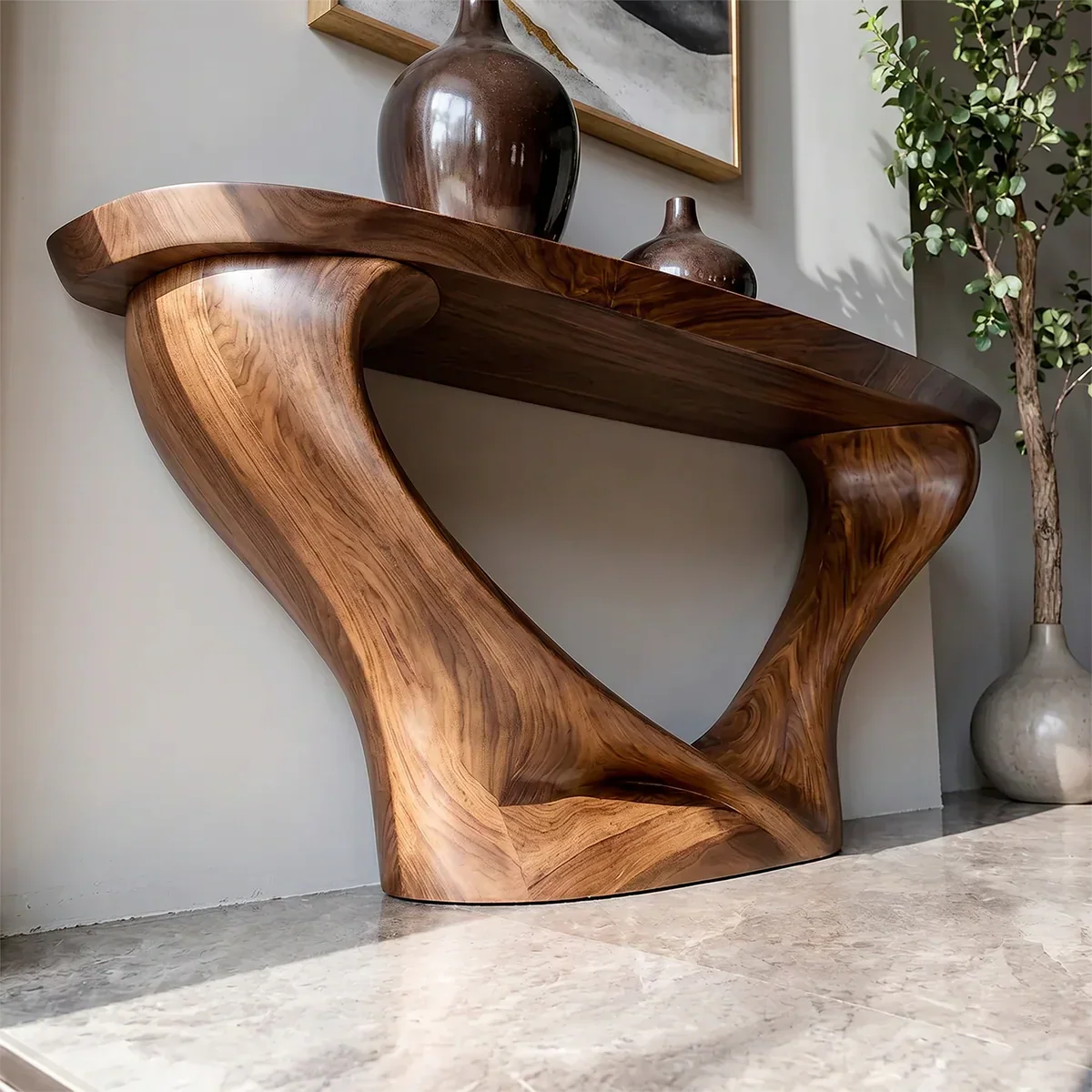 Harmony Arc Walnut Finish Console Table – Handcrafted Elegance - Elitegemse - View 2