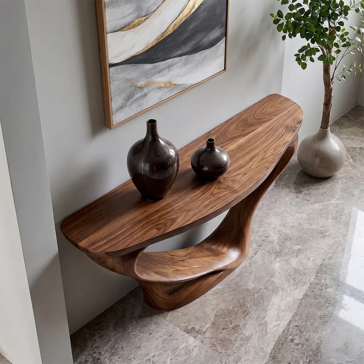 Harmony Arc Walnut Finish Console Table – Handcrafted Elegance - Elitegemse - View 3