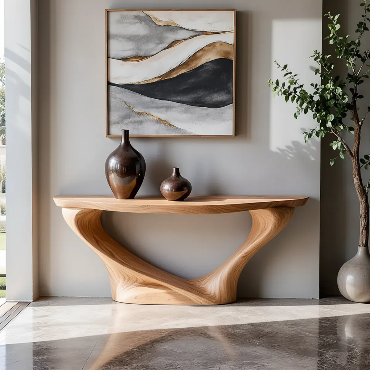 Harmony Arc Walnut Finish Console Table – Handcrafted Elegance - Elitegemse - View 5