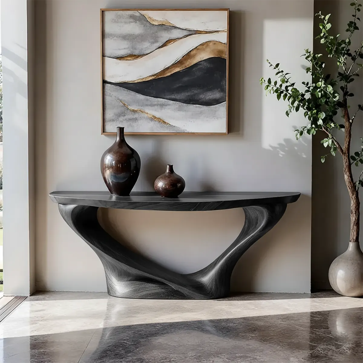 Harmony Arc Walnut Finish Console Table – Handcrafted Elegance - Elitegemse - View 7