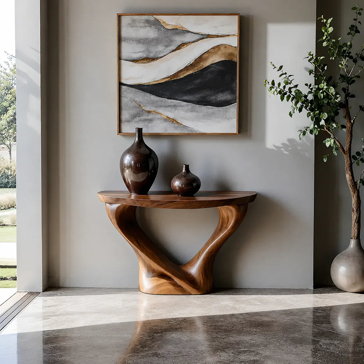 Harmony Arc Walnut Finish Console Table – Handcrafted Elegance - Elitegemse - View 8