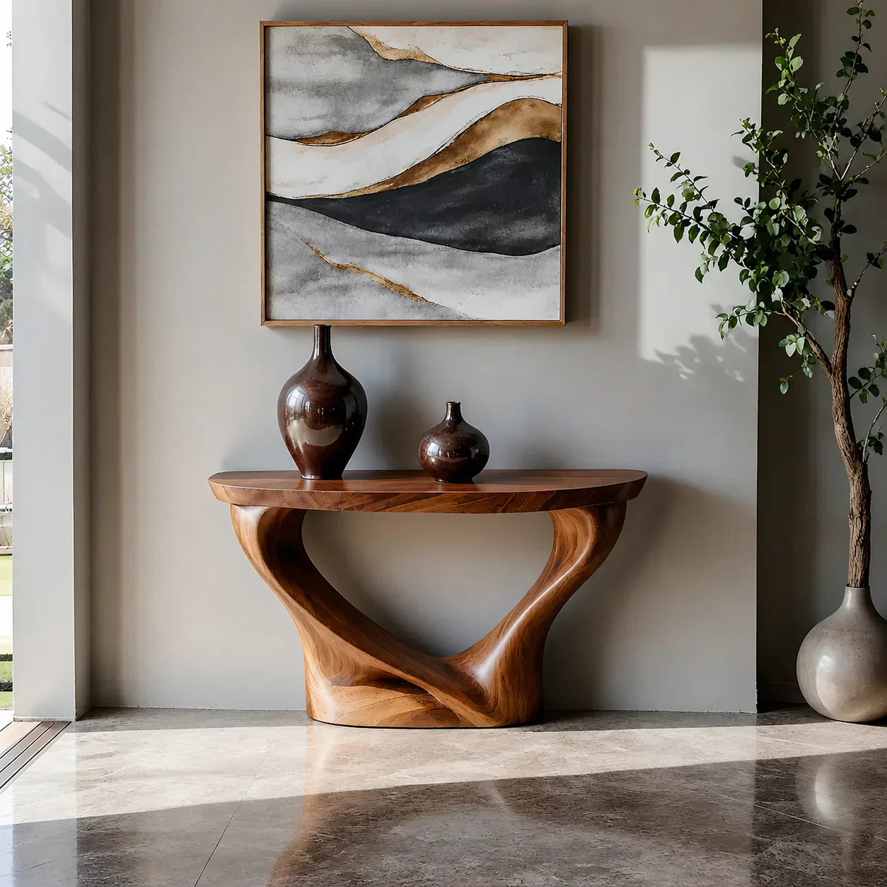 Harmony Arc Walnut Finish Console Table – Handcrafted Elegance - Elitegemse - View 9
