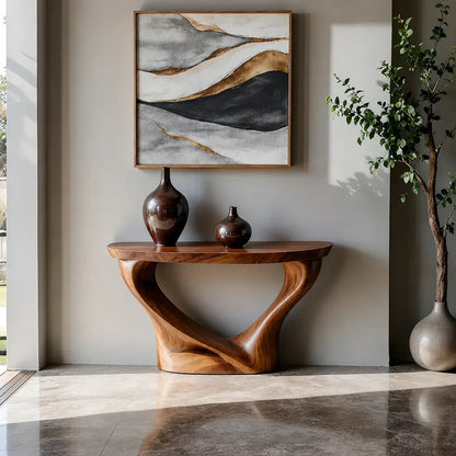 Harmony Arc Walnut Finish Console Table – Handcrafted Elegance - Elitegemse - View 9