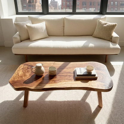 Japandi Live Edge Coffee Table with Straight Legs in Natural Solid Wood - Elitegemse - View 2