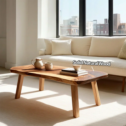 Japandi Live Edge Coffee Table with Straight Legs in Natural Solid Wood - Elitegemse - View 3