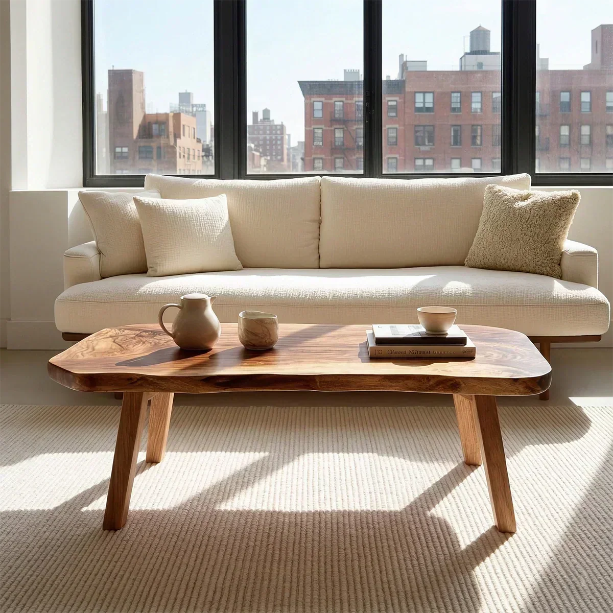 Japandi Live Edge Coffee Table with Straight Legs in Natural Solid Wood - Elitegemse - View 4