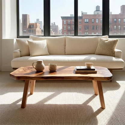 Japandi Live Edge Coffee Table with Straight Legs in Natural Solid Wood - Elitegemse - View 4