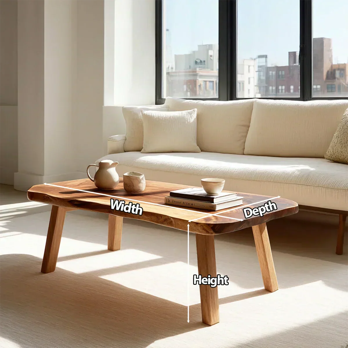 Japandi Live Edge Coffee Table with Straight Legs in Natural Solid Wood - Elitegemse - View 5