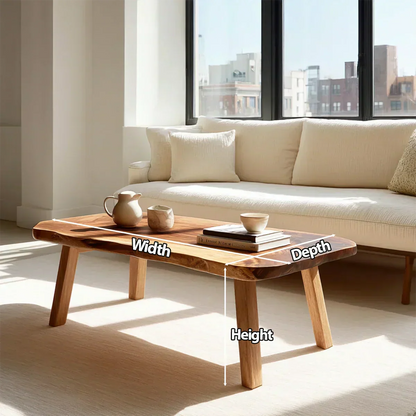 Japandi Live Edge Coffee Table with Straight Legs in Natural Solid Wood - Elitegemse - View 5
