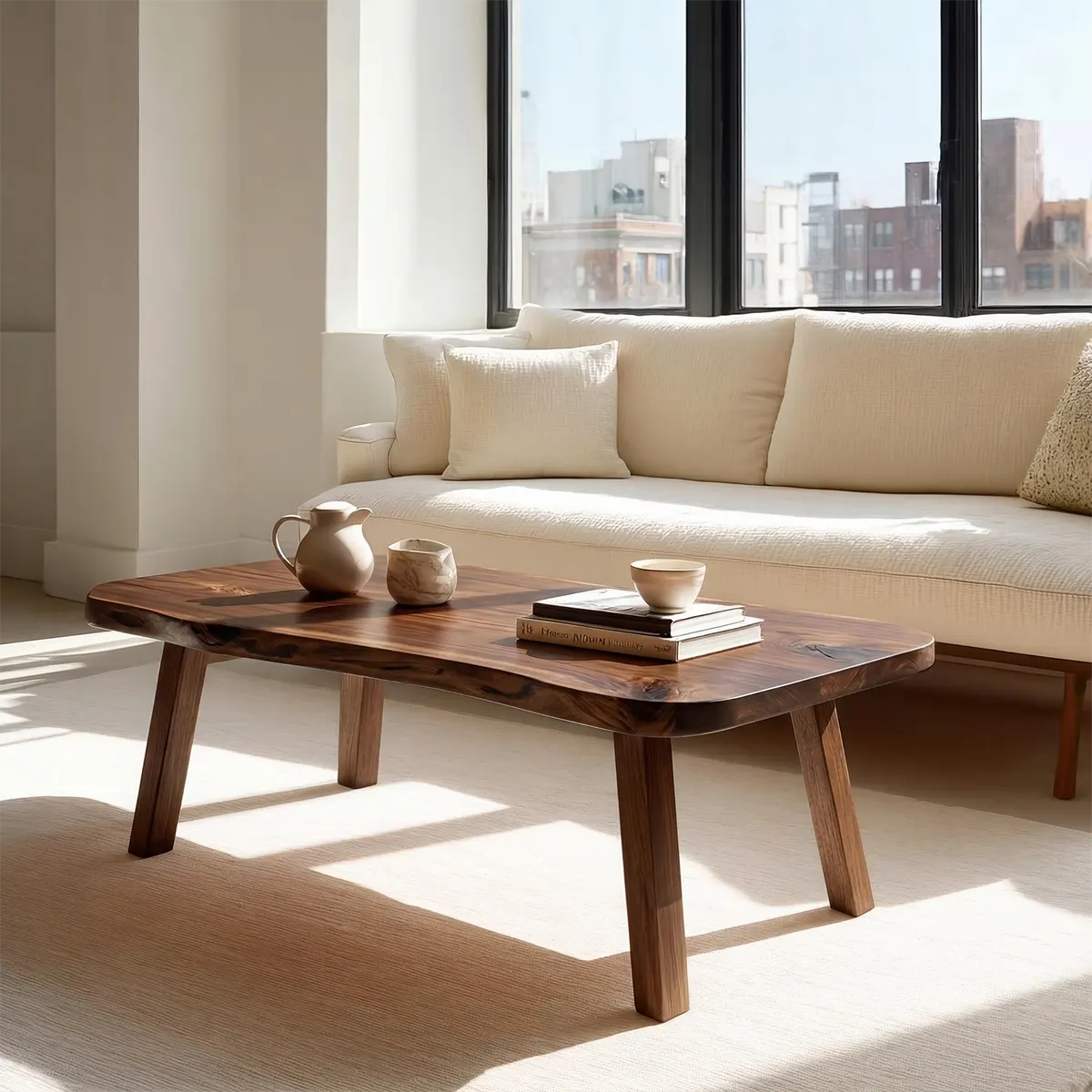 Japandi Live Edge Coffee Table with Straight Legs in Natural Solid Wood - Elitegemse - View 6