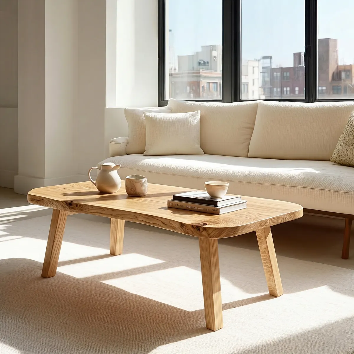 Japandi Live Edge Coffee Table with Straight Legs in Natural Solid Wood - Elitegemse - View 7