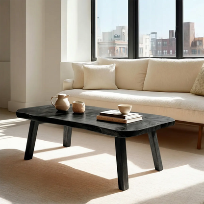 Japandi Live Edge Coffee Table with Straight Legs in Natural Solid Wood - Elitegemse - View 8
