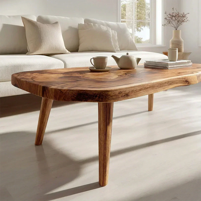 Japandi Live Edge Coffee Table with Tapered Legs in Natural Solid Wood - Elitegemse - View 4