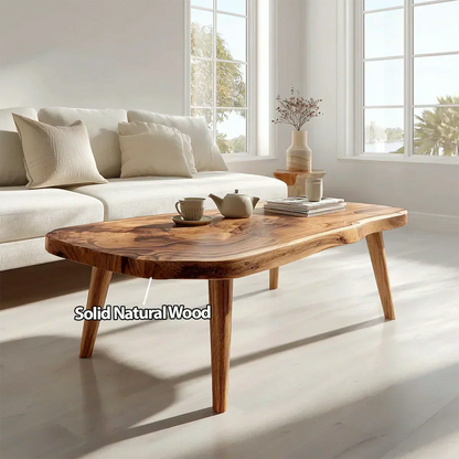 Japandi Live Edge Coffee Table with Tapered Legs in Natural Solid Wood - Elitegemse - View 5
