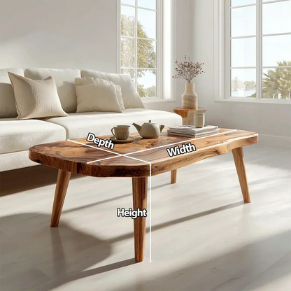 Japandi Live Edge Coffee Table with Tapered Legs in Natural Solid Wood - Elitegemse - View 6