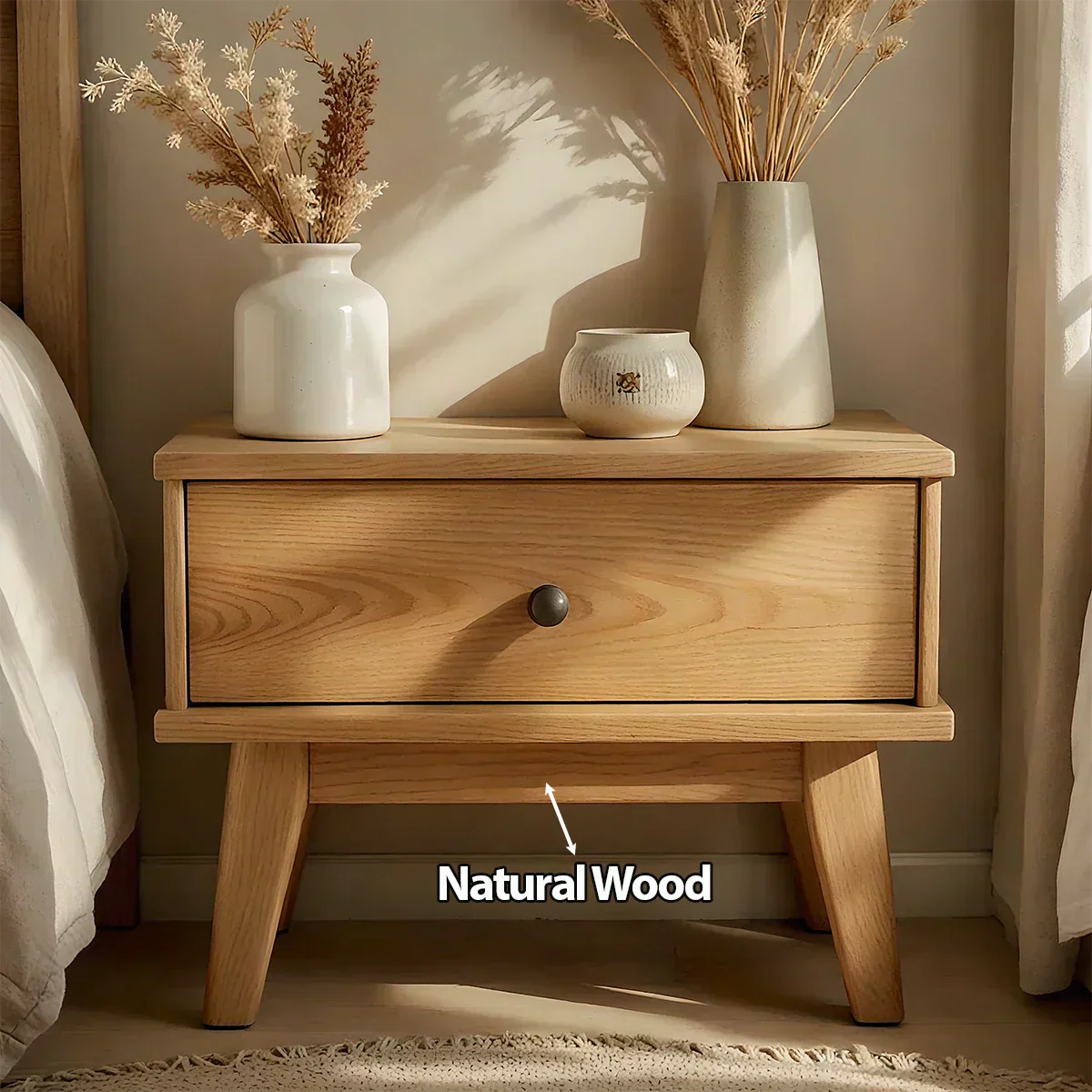 Lightwood Single-Drawer Nightstand – Scandinavian Minimalist Design - Elitegemse - View 5