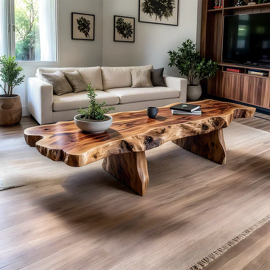 Live-Edge Natural Solid Wood Coffee Table – Handcrafted Slab Design - Elitegemse