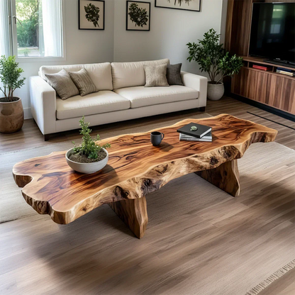 Live-Edge Natural Solid Wood Coffee Table – Handcrafted Slab Design - Elitegemse - View 3