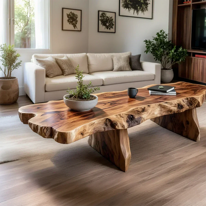 Live-Edge Natural Solid Wood Coffee Table – Handcrafted Slab Design - Elitegemse - View 4