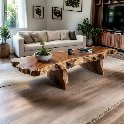 Live-Edge Natural Solid Wood Coffee Table – Handcrafted Slab Design - Elitegemse - View 7