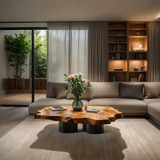 Live-Edge Natural Solid Wood Coffee Table – Sculptural Flower-Form Slab - Elitegemse