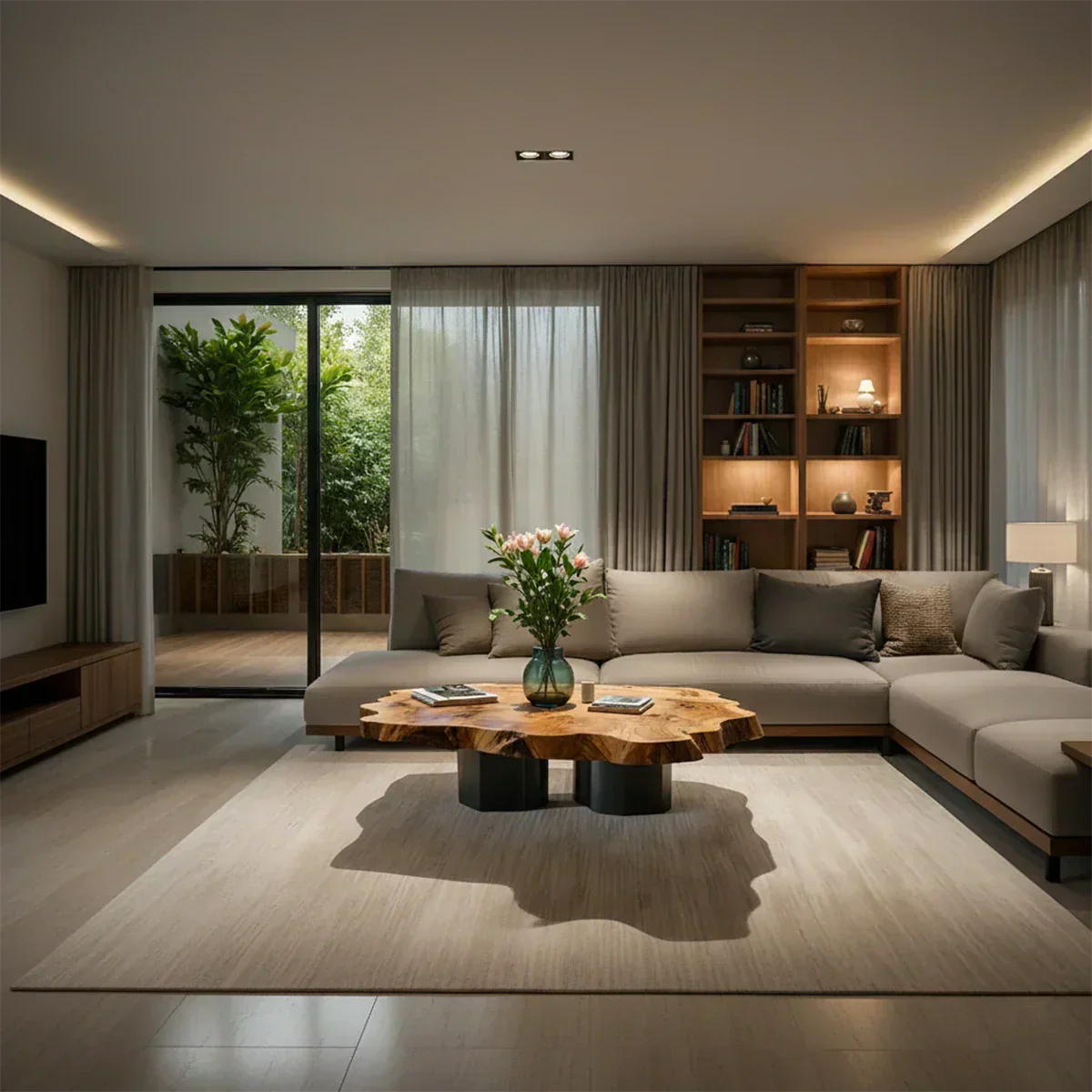 Live-Edge Natural Solid Wood Coffee Table – Sculptural Flower-Form Slab - Elitegemse - View 2