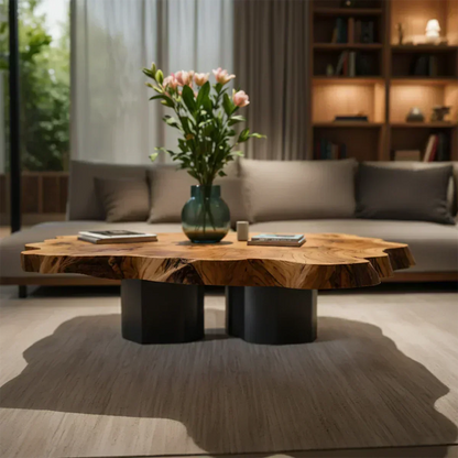 Live-Edge Natural Solid Wood Coffee Table – Sculptural Flower-Form Slab - Elitegemse - View 3