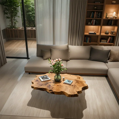 Live-Edge Natural Solid Wood Coffee Table – Sculptural Flower-Form Slab - Elitegemse - View 4