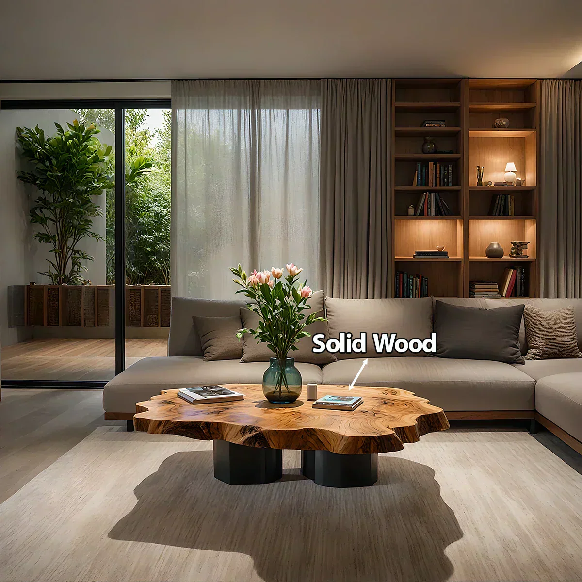 Live-Edge Natural Solid Wood Coffee Table – Sculptural Flower-Form Slab - Elitegemse - View 5