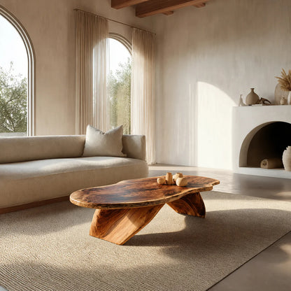 Live Edge Natural Solid Wood Coffee Table with Organic Sculptural Base - Elitegemse - View 10