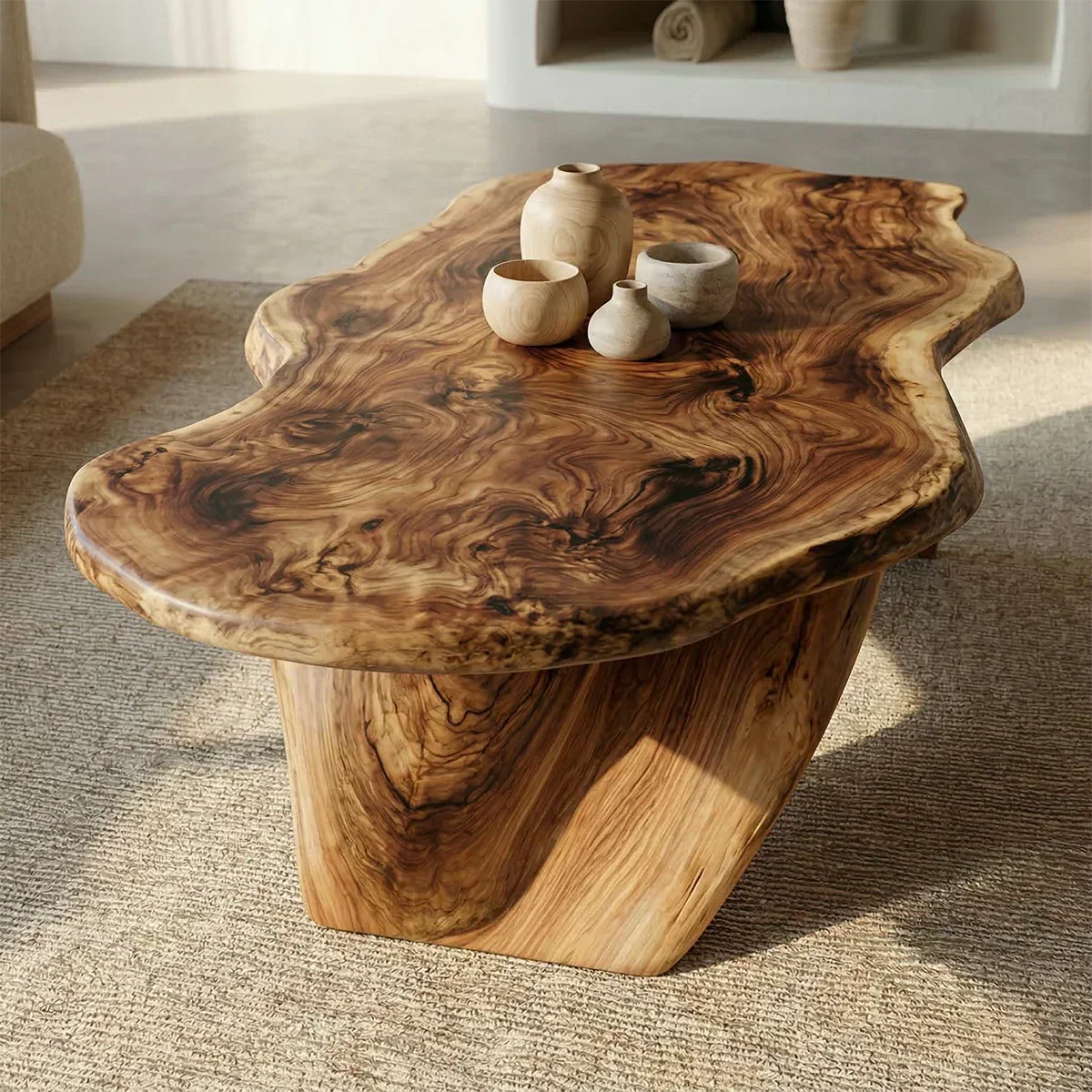 Live Edge Natural Solid Wood Coffee Table with Organic Sculptural Base - Elitegemse - View 3