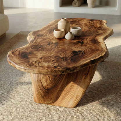 Live Edge Natural Solid Wood Coffee Table with Organic Sculptural Base - Elitegemse - View 3