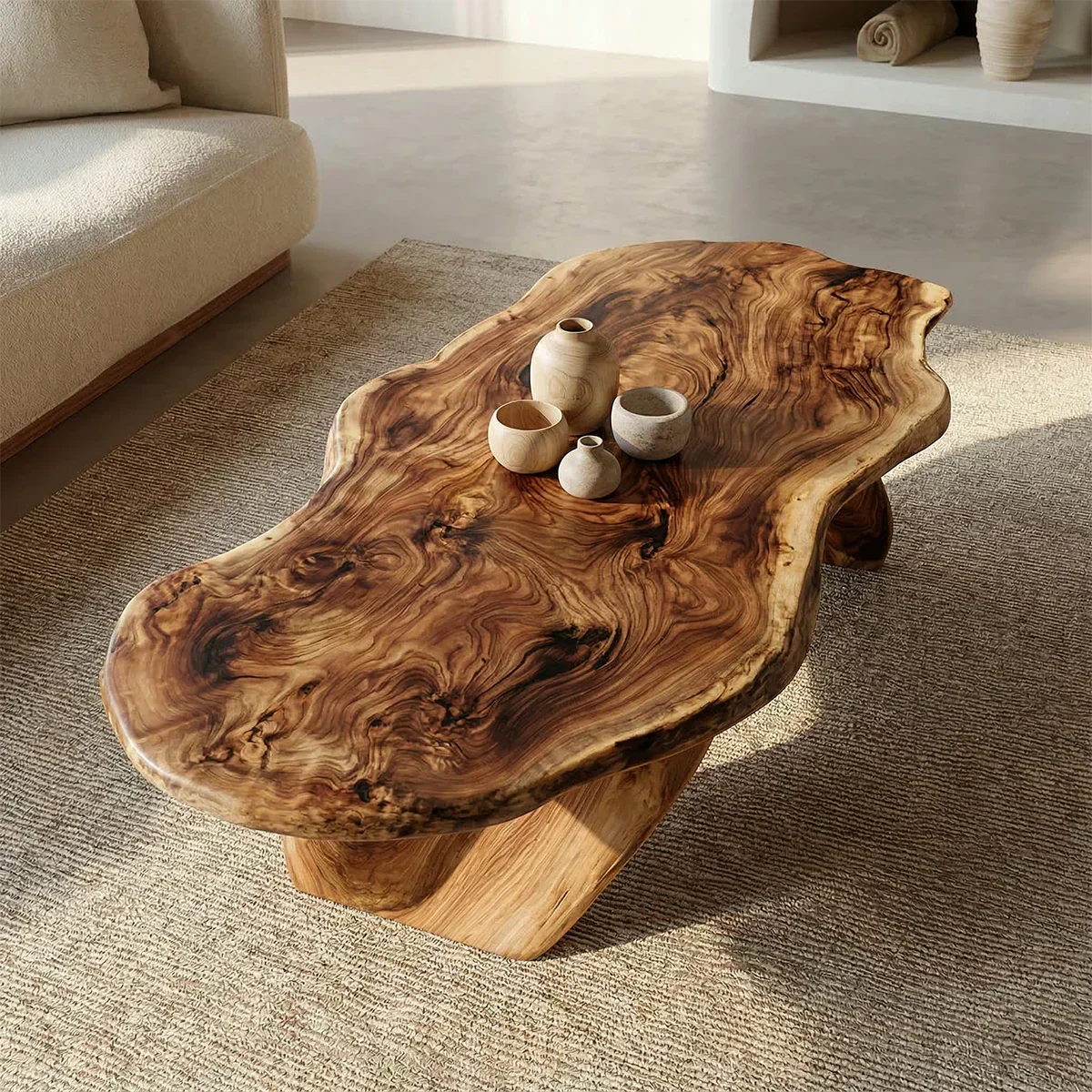 Live Edge Natural Solid Wood Coffee Table with Organic Sculptural Base - Elitegemse - View 4