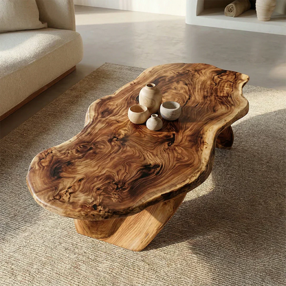 Live Edge Natural Solid Wood Coffee Table with Organic Sculptural Base - Elitegemse - View 4