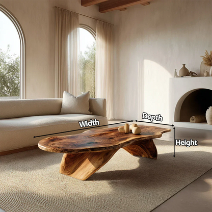 Live Edge Natural Solid Wood Coffee Table with Organic Sculptural Base - Elitegemse - View 5