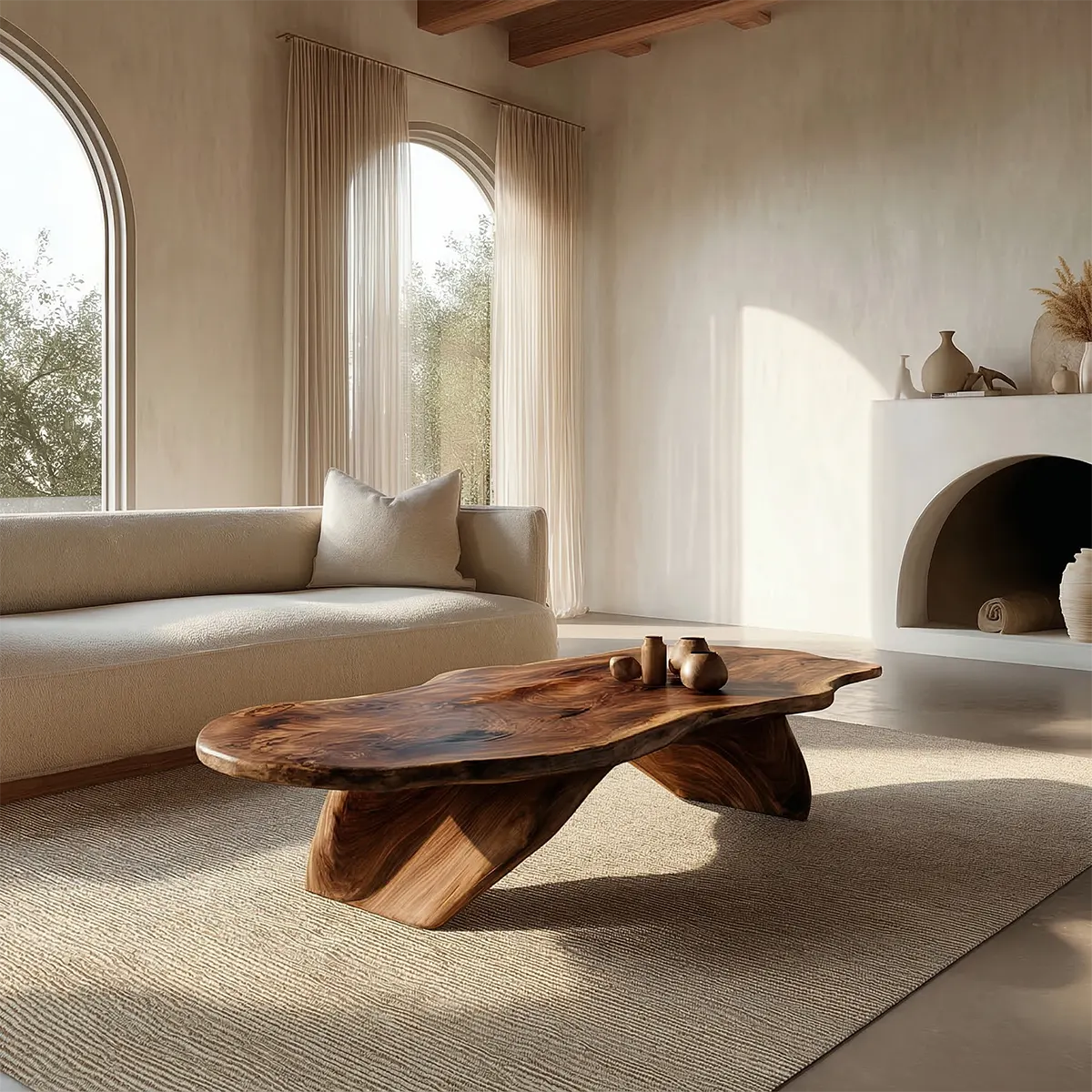 Live Edge Natural Solid Wood Coffee Table with Organic Sculptural Base - Elitegemse - View 6