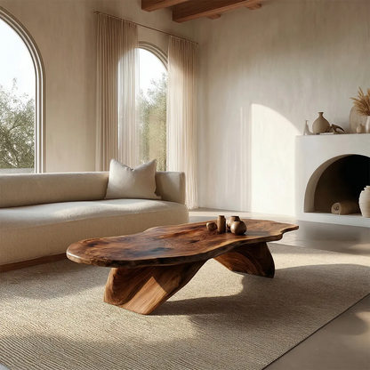 Live Edge Natural Solid Wood Coffee Table with Organic Sculptural Base - Elitegemse - View 6