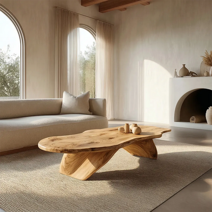 Live Edge Natural Solid Wood Coffee Table with Organic Sculptural Base - Elitegemse - View 7