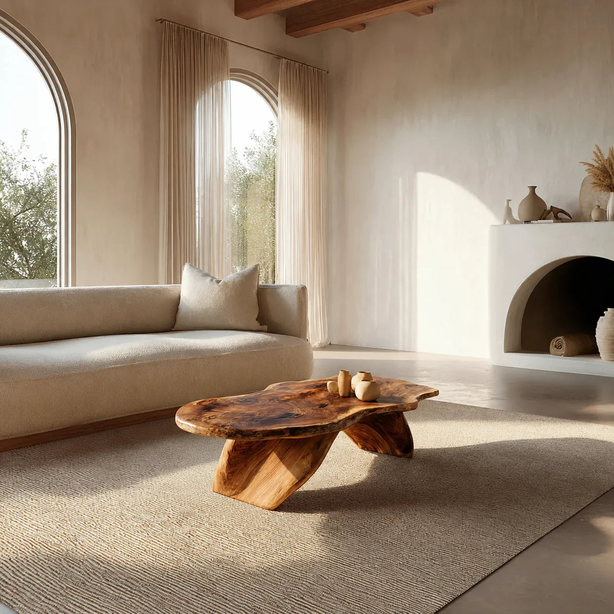 Live Edge Natural Solid Wood Coffee Table with Organic Sculptural Base - Elitegemse - View 9