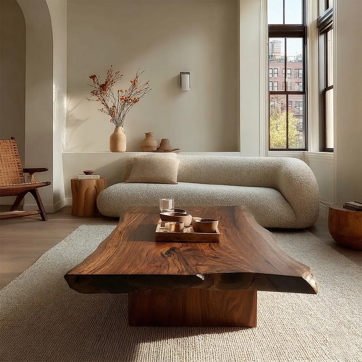 Live Edge Natural Solid Wood Coffee Table with Sculptural Block Base - Elitegemse - View 4