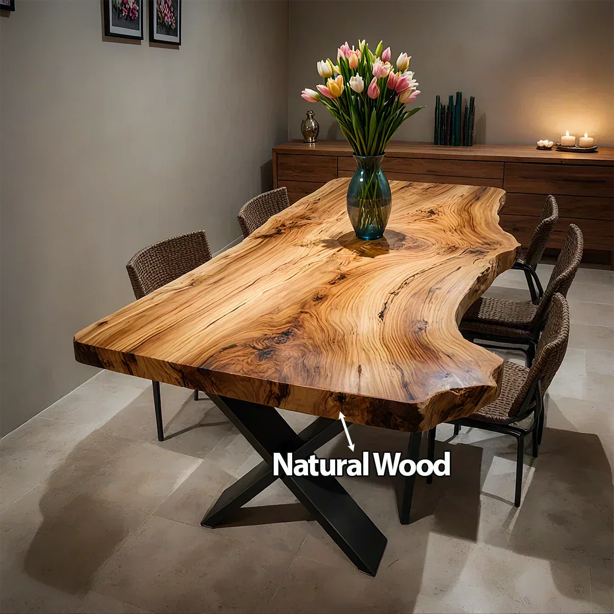 Live-Edge Natural Solid Wood Dining Table - Elitegemse - View 5