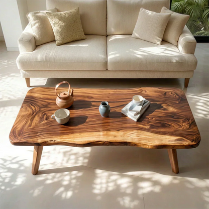 Live Edge Slab Coffee Table with Angled Legs in Natural Solid Wood - Elitegemse - View 2