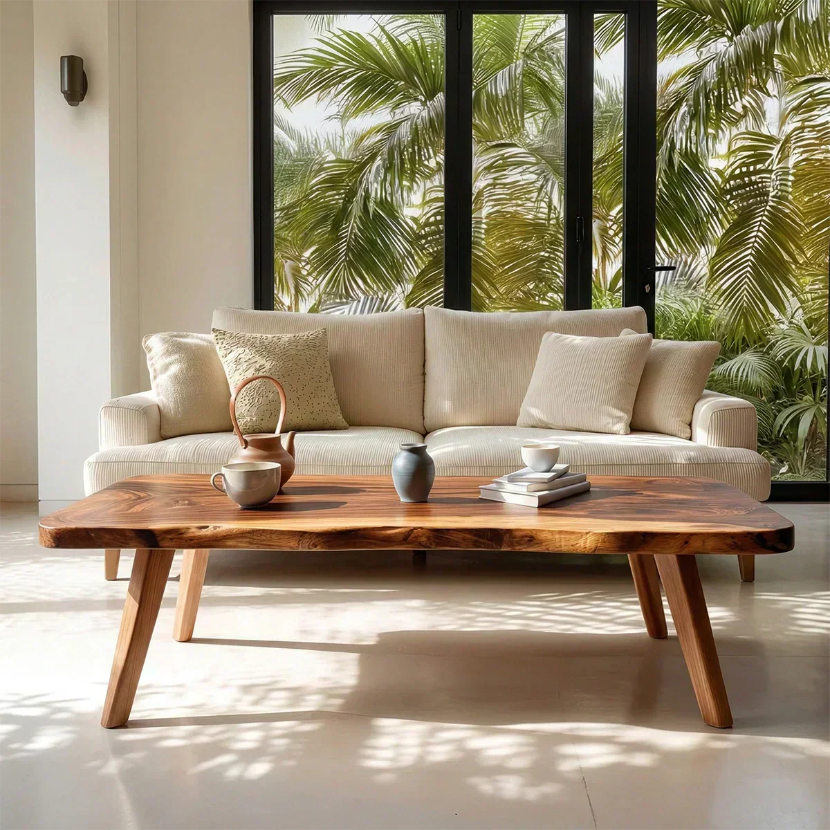 Live Edge Slab Coffee Table with Angled Legs in Natural Solid Wood - Elitegemse - View 3