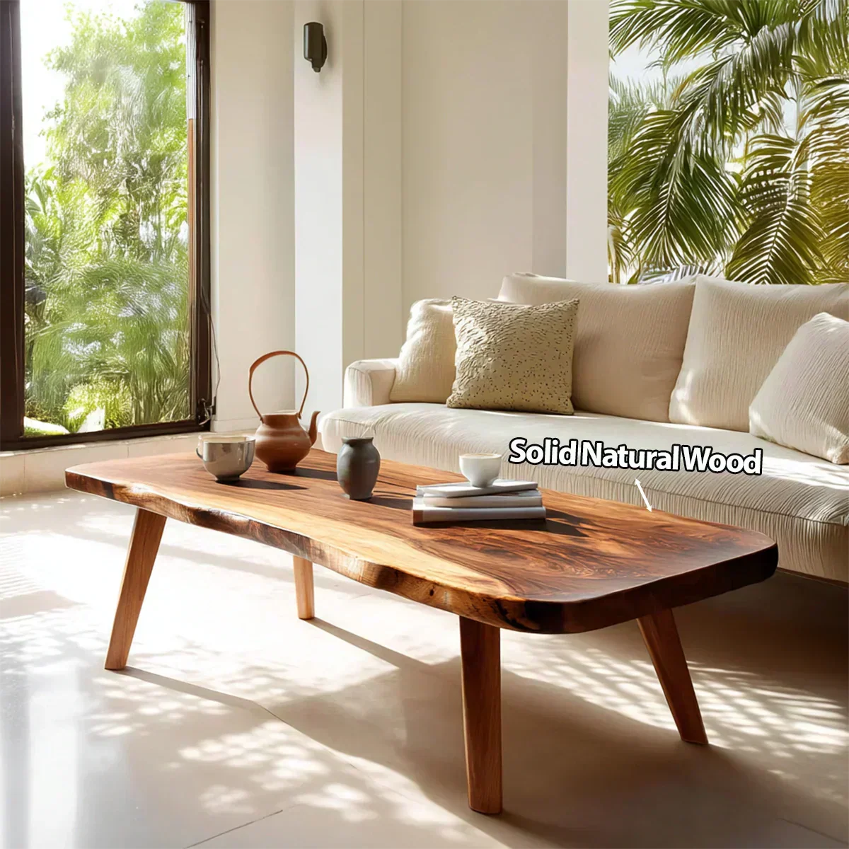 Live Edge Slab Coffee Table with Angled Legs in Natural Solid Wood - Elitegemse - View 4
