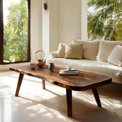 Live Edge Slab Coffee Table with Angled Legs in Natural Solid Wood - Elitegemse - View 6