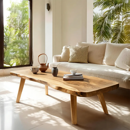 Live Edge Slab Coffee Table with Angled Legs in Natural Solid Wood - Elitegemse - View 7
