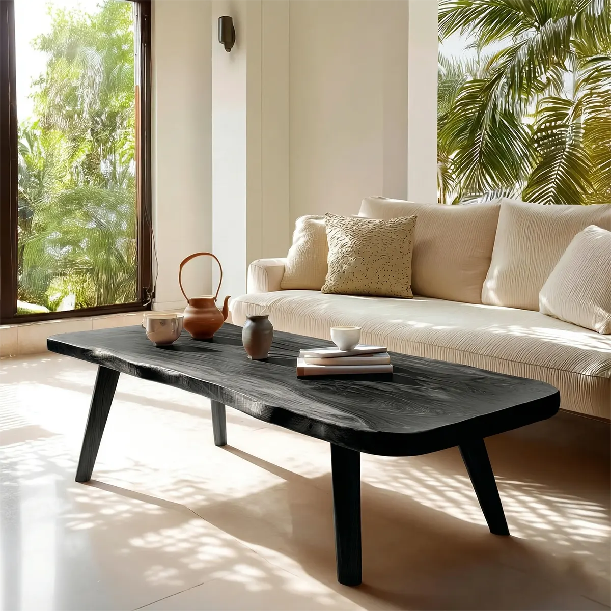 Live Edge Slab Coffee Table with Angled Legs in Natural Solid Wood - Elitegemse - View 8