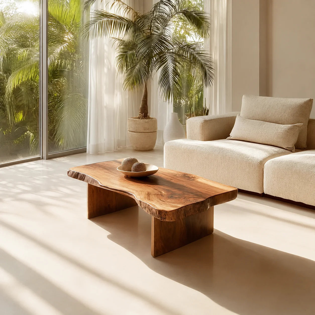 Live Edge Slab Coffee Table with Double Block Base in Natural Solid Wood - Elitegemse - View 10