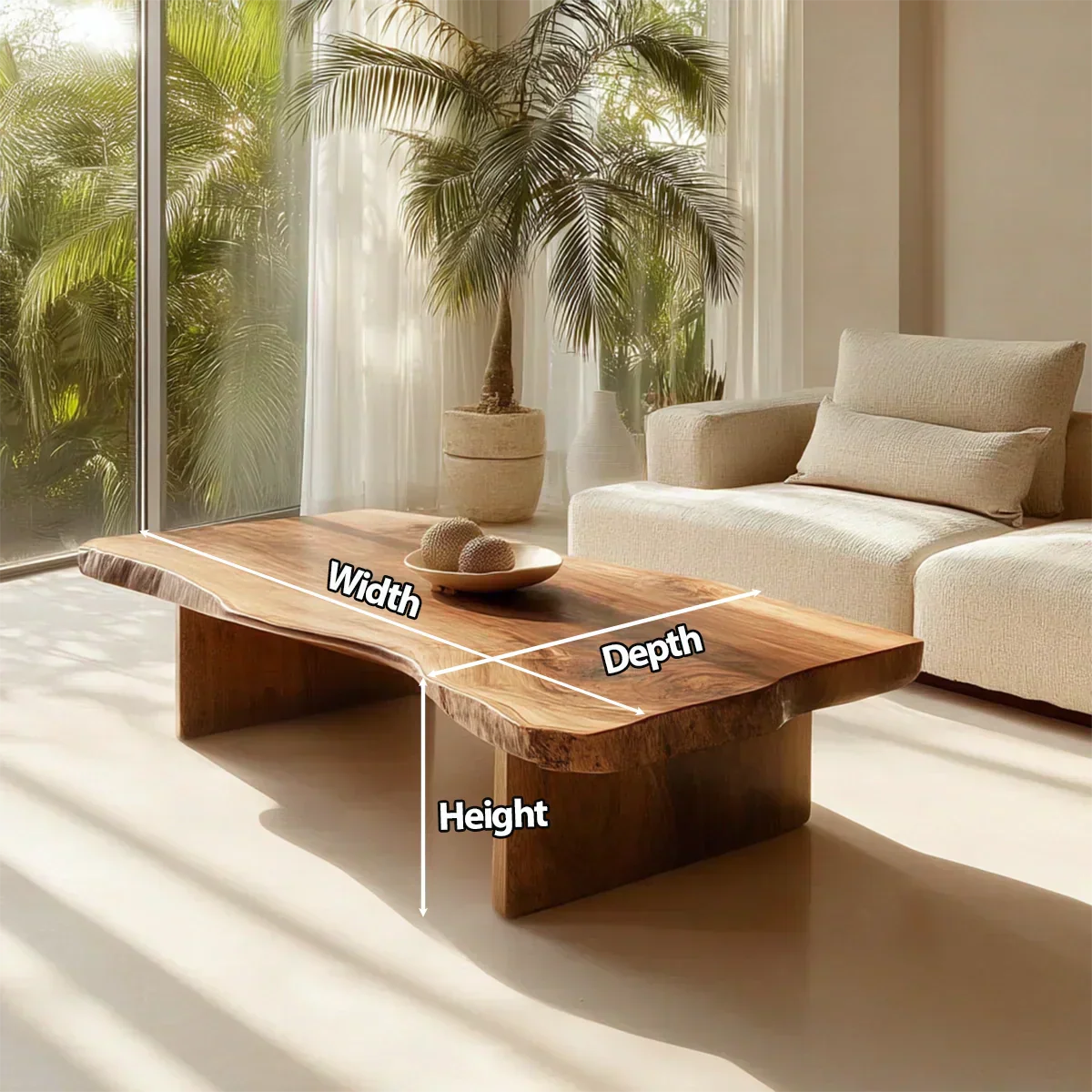 Live Edge Slab Coffee Table with Double Block Base in Natural Solid Wood - Elitegemse - View 6