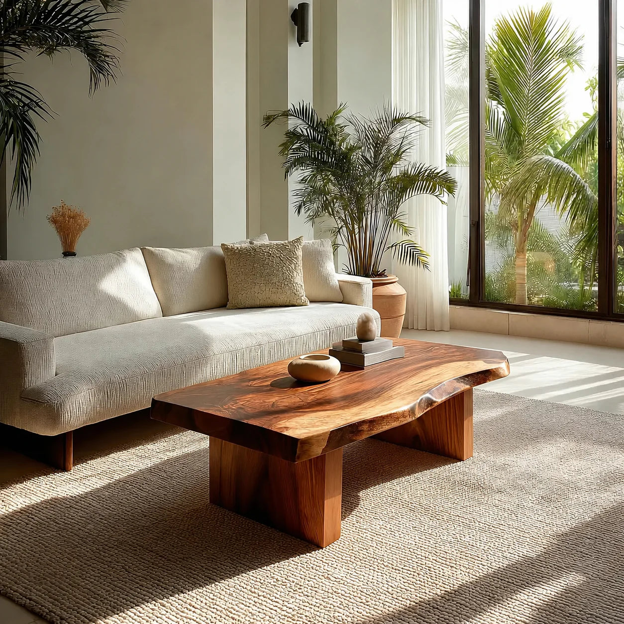 Live Edge Solid Wood Coffee Table with Thick Slab Top and Block Base - Elitegemse - View 10